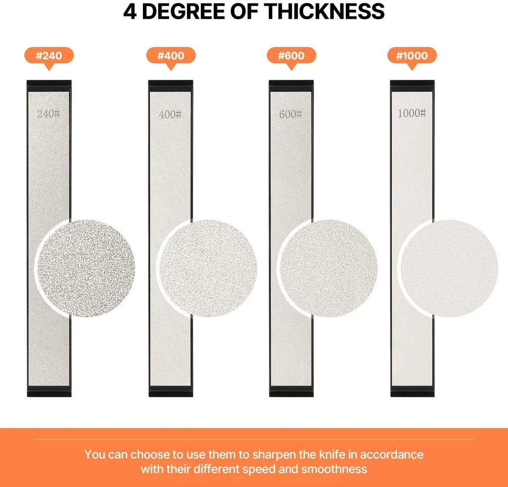 4-Piece Diamond Knife Sharpener Set – 240/400/600/1000 Grit Whetstones