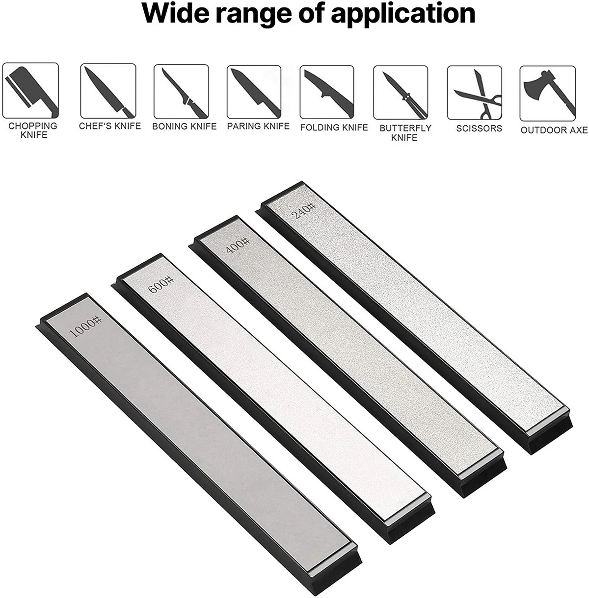 4-Piece Diamond Knife Sharpener Set – 240/400/600/1000 Grit Whetstones