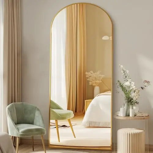 Home Use Touch Switch Aluminum Frame Modern Design Explosion-proof Floor Standing Full Length LED Display Screen Arched Mirror