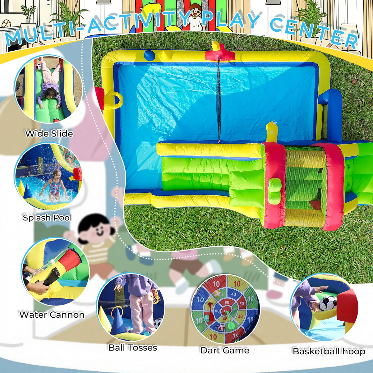 Commercial Inflatable Water Slide Bounce House Wet Dry  Bouncer Combo with Bigger Splash Pool,Climbing,Blower,Basket,Dartboard