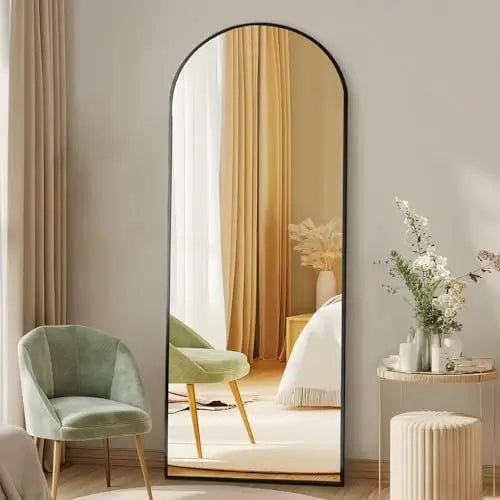 Home Use Touch Switch Aluminum Frame Modern Design Explosion-proof Floor Standing Full Length LED Display Screen Arched Mirror