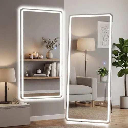 Home Use Touch Switch Aluminum Frame Modern Design Explosion-proof Floor Standing Full Length LED Display Screen Arched Mirror
