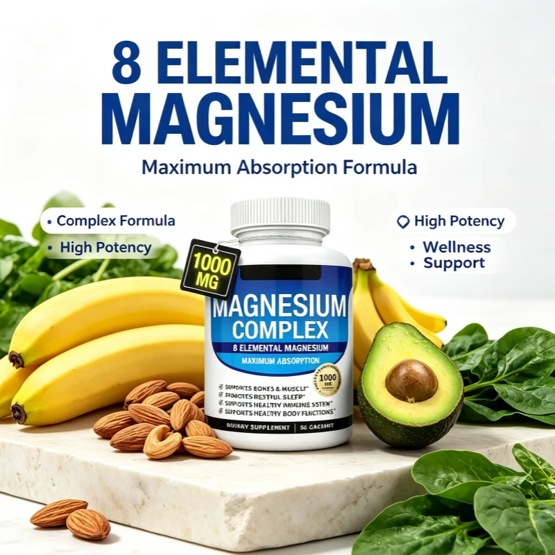 Magnesium Complex Capsules 90 Count, 1000mg – 8 Forms of Magnesium, Glycinate, Citrate, Malate & Taurate, Muscle & Recovery Support, Vegan & Non-GMO