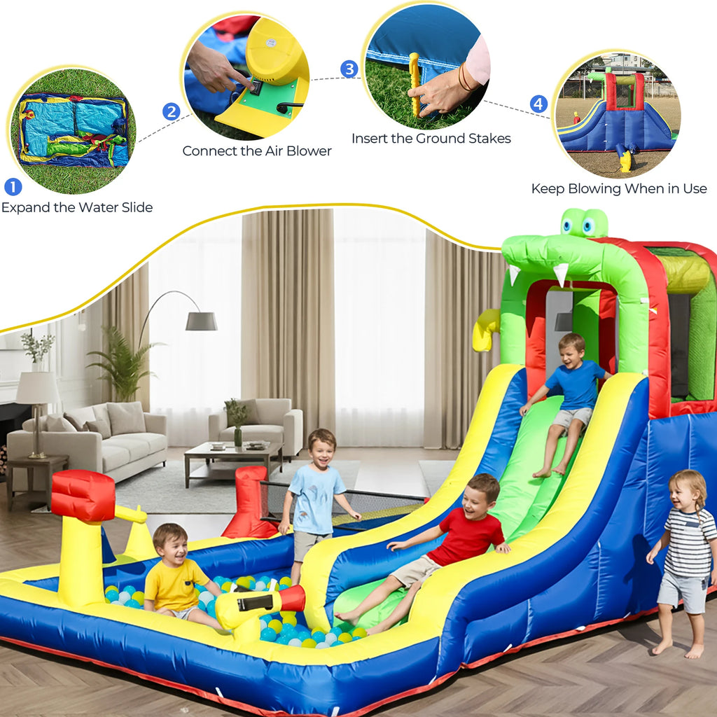 Commercial Inflatable Water Slide Bounce House Wet Dry  Bouncer Combo with Bigger Splash Pool,Climbing,Blower,Basket,Dartboard
