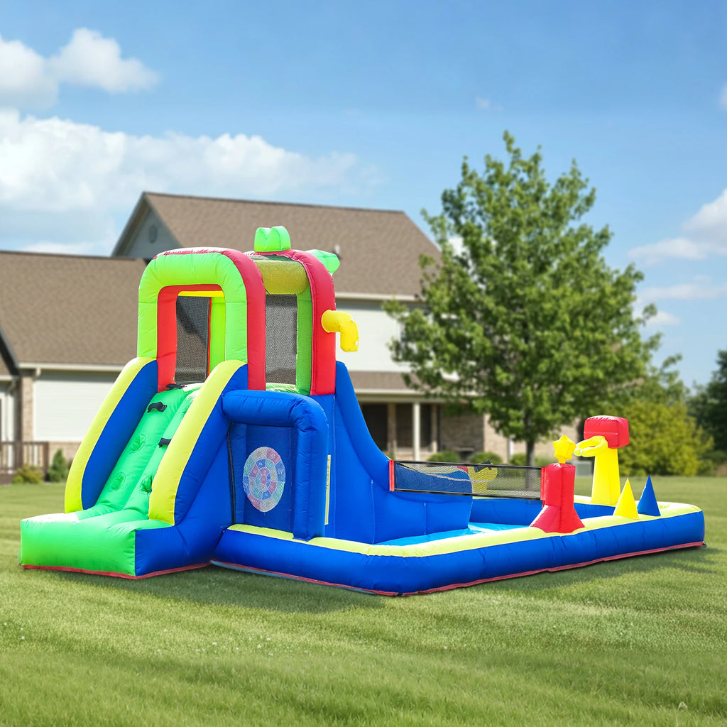 Commercial Inflatable Water Slide Bounce House Wet Dry  Bouncer Combo with Bigger Splash Pool,Climbing,Blower,Basket,Dartboard