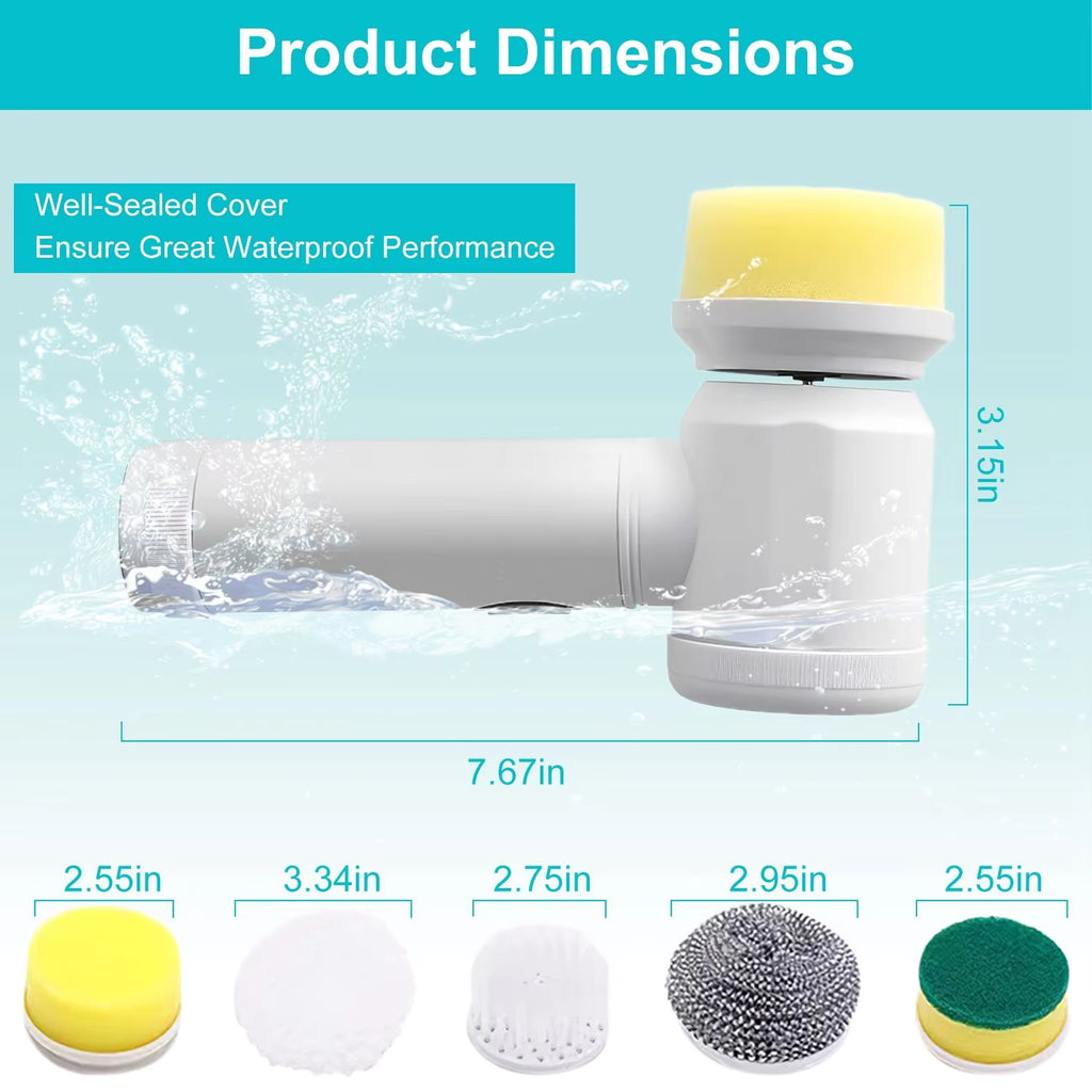 Cordless Electric Spin Scrubber – 5 Replaceable Brush Heads