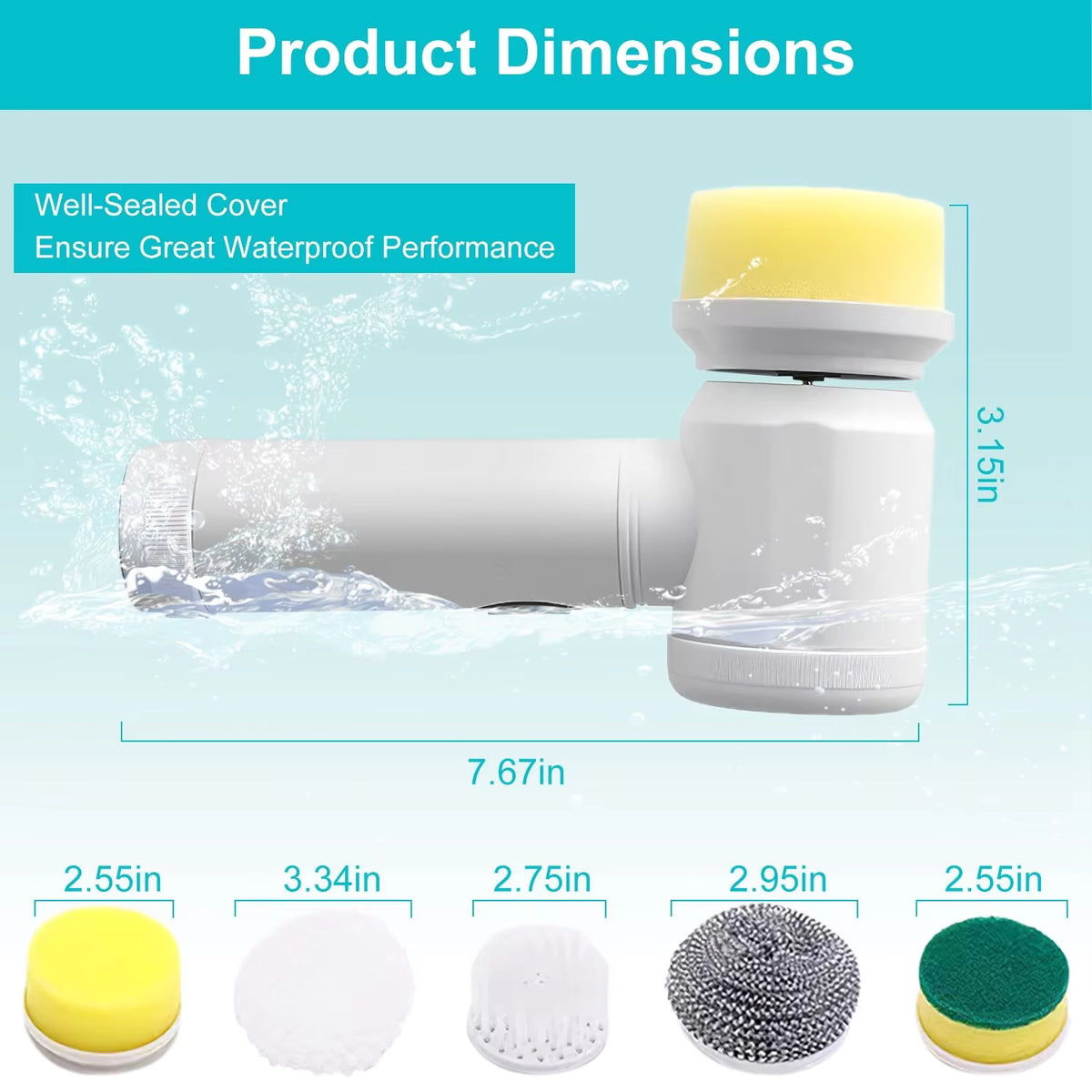 Cordless Electric Spin Scrubber – 5 Replaceable Brush Heads