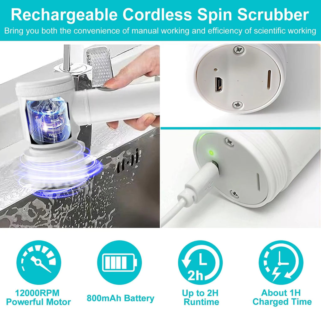 Cordless Electric Spin Scrubber – 5 Replaceable Brush Heads