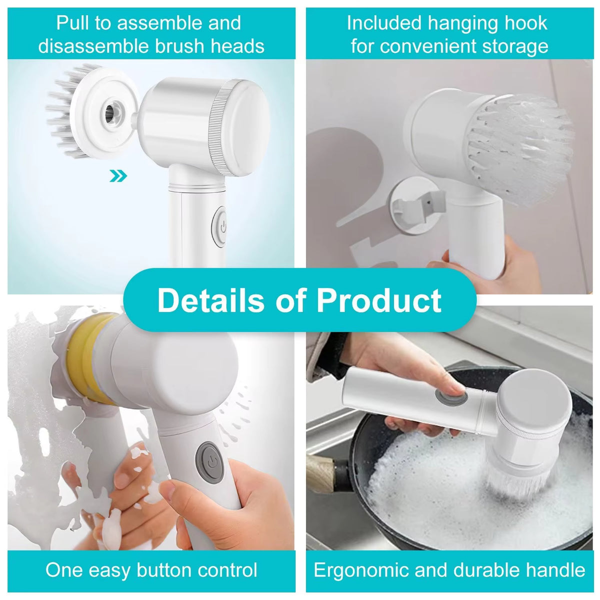 Cordless Electric Spin Scrubber – 5 Replaceable Brush Heads