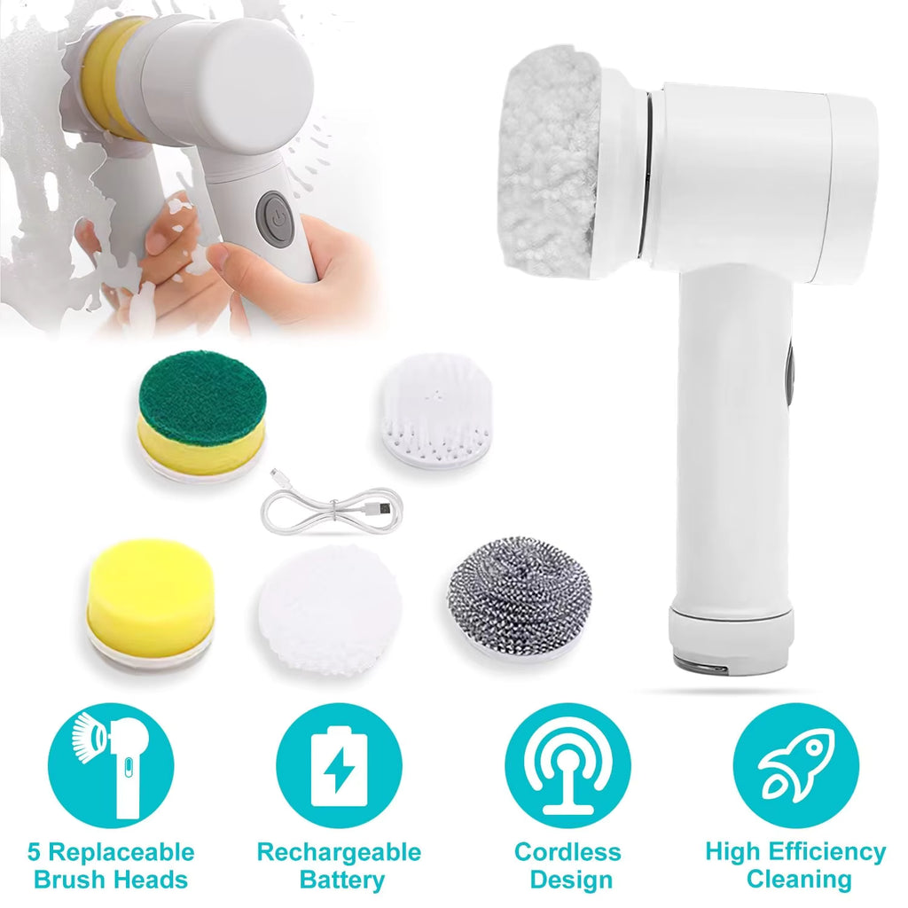 Cordless Electric Spin Scrubber – 5 Replaceable Brush Heads